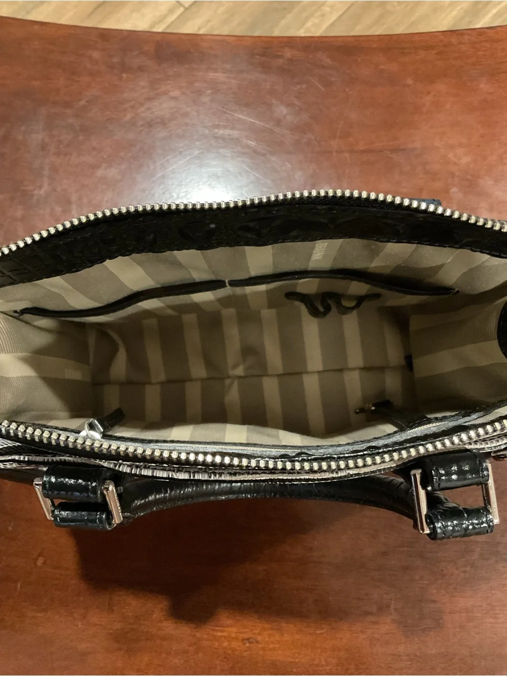 Brahmin Black and White Textured Satchel